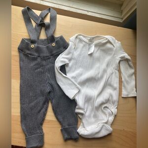 H&M Gray Suspender Pants and White Long Sleeve Set